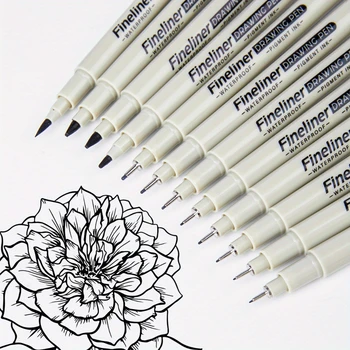 SHANDS 12-teiliges schwarzes, wasserfestes Fineliner-Stift-Set, mehrzeilige Zeichenstifte zum Skizzieren