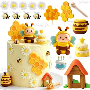 Bienen-Kuchendekoration Honigglas Sonnenblumen Waben-Kuchendekoration für Kleine-Bienen-Geburtstag Babyparty