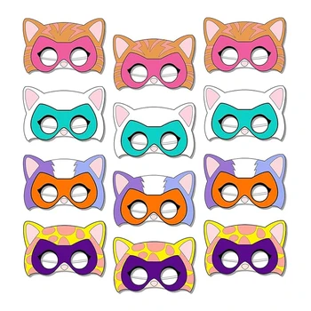 Katzenmasken Partydekoration, Cartoon-Katzen Papiermasken für Tierthemen-Geburtstagsfeiern und Event-Zubehör