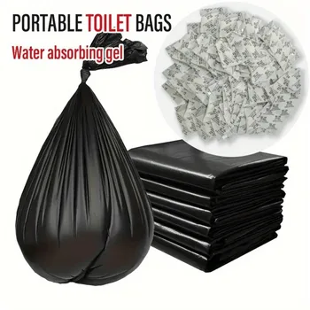 Tragbares Camping-Toiletten-Set: 50 Müllbeutel + 50 Toiletten-Gel-Packs. Passend (100 Stück)