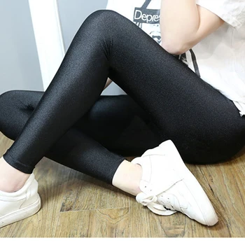 Frauen Shiny Black Legging Herbst Damen Push-Up Schlanke Leggings Hohe Taille Dehnbar Weiche Große Größe