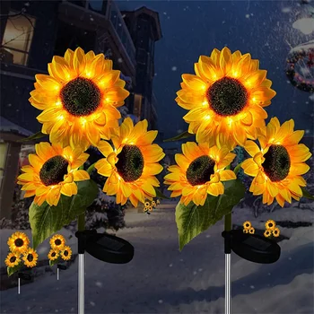 3 Köpfe 1-Kopf-Solarsimulation Sonnenblume LED-Leuchten Garten Hof Rasen Nachtlichter Landschaft Lampe Dekor