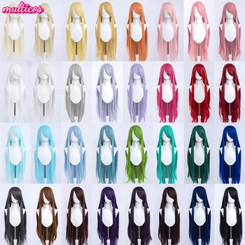 Anime 100 cm lange gerade Cosplay-Perücke Schwarz Weiß Rot Rosa Braun Gold Blau Blond Lila Hitzebeständige