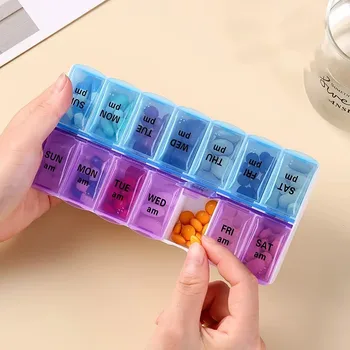 Zweireihige Verpackung, 14-Tage-tragbare, praktische Medikamentenbox, 7 Tage pro Woche, großes