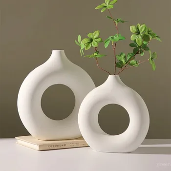 Kreative Donut-förmige Vase, Kunststoffvase im nordischen Stil, minimalistisches Blumenarrangement