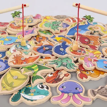 Magnetisches Angelspielzeug, Spielset für Kinder, Montessori, Holz, Cartoon-Angelrute, Lernspielzeug