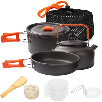 Camping Kochgeschirr Kit Kochen Im Freien Set Aluminium Ausrüstung Outdoor Topf Reise Geschirr Küche Wandern
