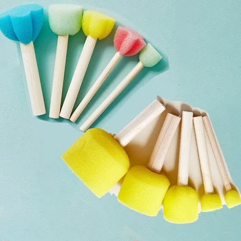 Set mit Holzgriff, Pilzkopf-Schwammpinsel für Kinder, DIY-Malschwamm, Dichtungsset, Farbe (10 Stück)