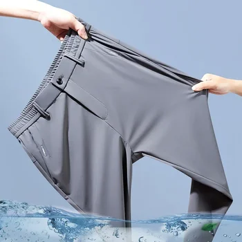 Ultradünne elastische Herren-Freizeithose, Sommer, schnell trocknend, Eisseide, schmal, gerade, Business