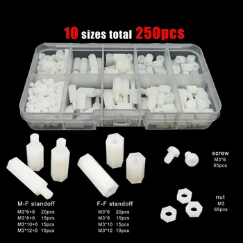 Box M3 Weiße Kunststoff-Nylon-Isolierte Sechskant-Abstandshalter Sechskant-Säulen-Abstandshalter (250 Stück)