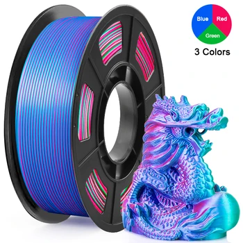 250 g (0,55 lbs), dreifarbiges Seiden-PLA-Filament für 3D-Drucker, 1,75 mm, mehrfarbiges 3D-Druckfilament