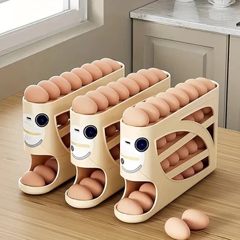 3-stufiger Roll-Eier-Aufbewahrungsbehälter für den Kühlschrank, hält 24 Eier, Organizer-Rack, großes