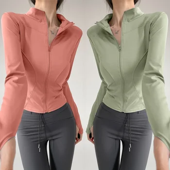 Sun Schnell trocknender Sportmantel Damen Enges Top Yoga Jacke Langarm Reißverschluss Jacke Laufen Fitness