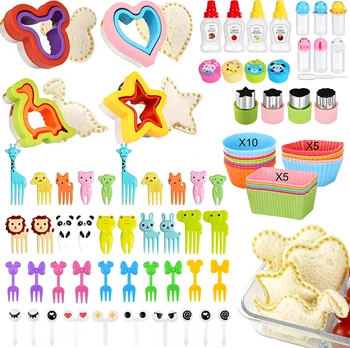 Kinder Bento Lunchbox Zubehör mit Mini-Obstgabeln für Kinder/Fuirt Cutter/Sojasaucenbehälter/Cupcake-Einlagen