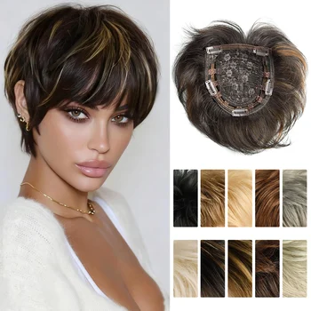 Kurzer Haartopper für dünner werdendes Haar, synthetisch, 6 Zoll, kurzer Pixie-Cut-Topper, Haarteil
