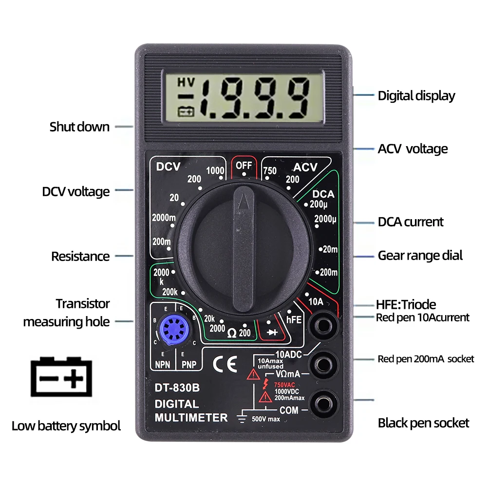DT830B AC/DC LCD Digital Multimeter 750/1000 V Voltmeter – Bild 3