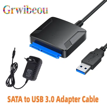 USB 3.0-Adapterkabel für 2,5 Zoll 3,5 Zoll HDD SSD-Festplatte, 5 Gbit/s externer Konverter mit 12 V Netzteil