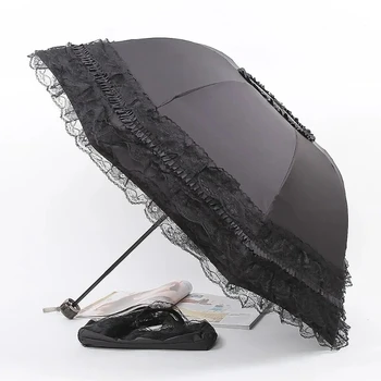 Vintage Spitzen-Sonnenschirm Faltbarer Gothic Lolita Regenschirm Regen- und UV-Schutz Sonnenschutz-Schirm