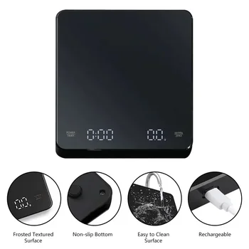 LED-Bildschirm Digitale Küchenwaage mit Timer USB-Betrieben Espresso-Kaffeemaschine 3KG Max 0,1g