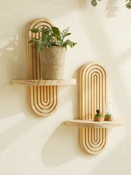 Wandregale aus Holz im Boho-Stil - geometrische Wandregale, Naturholz-Finish, moderne Heimdekoration