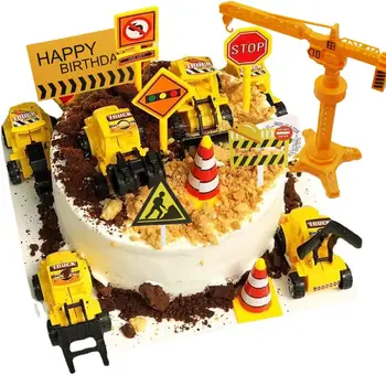 Bau-Kuchenaufsatz-Set für Fahrzeuge, Kuchendekorationsset, Bagger, Turm, Kran, Cupcake-Aufsatz (18 Stück)