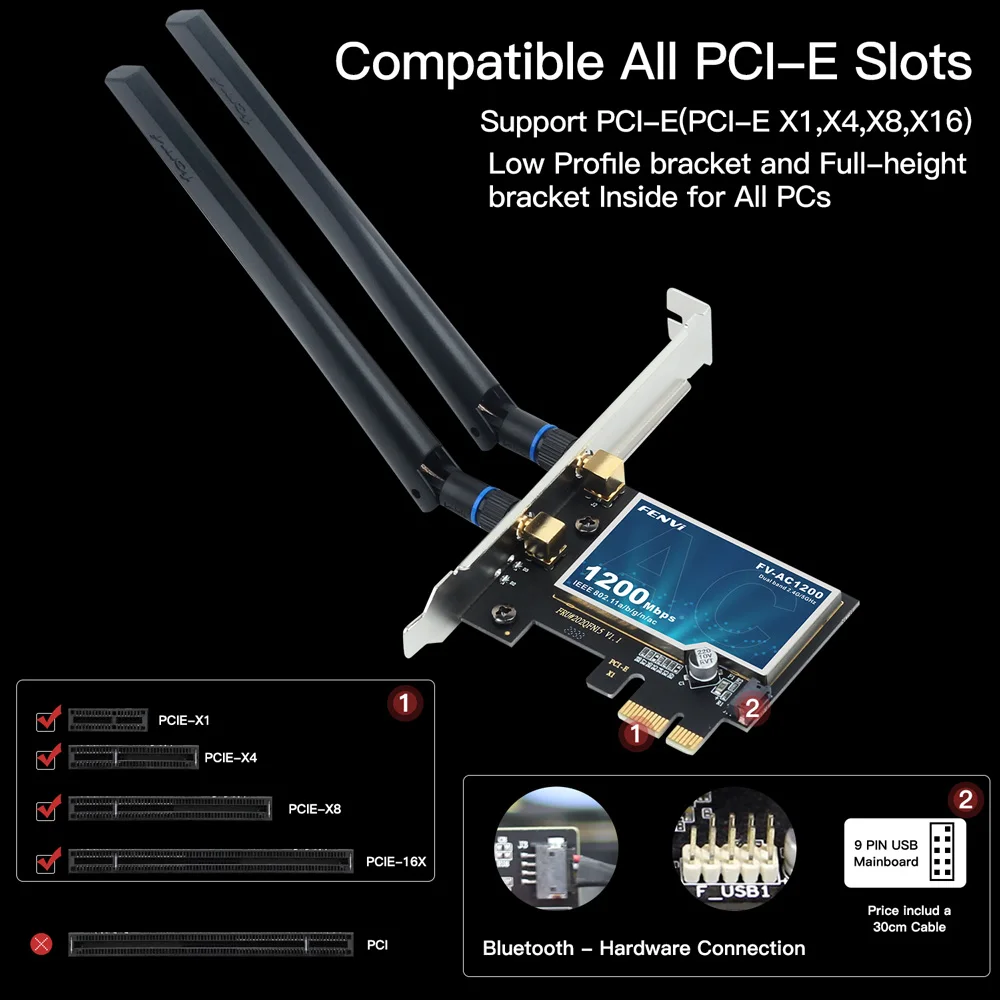 FENVI WiFi 5 AC1200 PCI-E Wireless Adapter BT4.0 Dual Band – Bild 6
