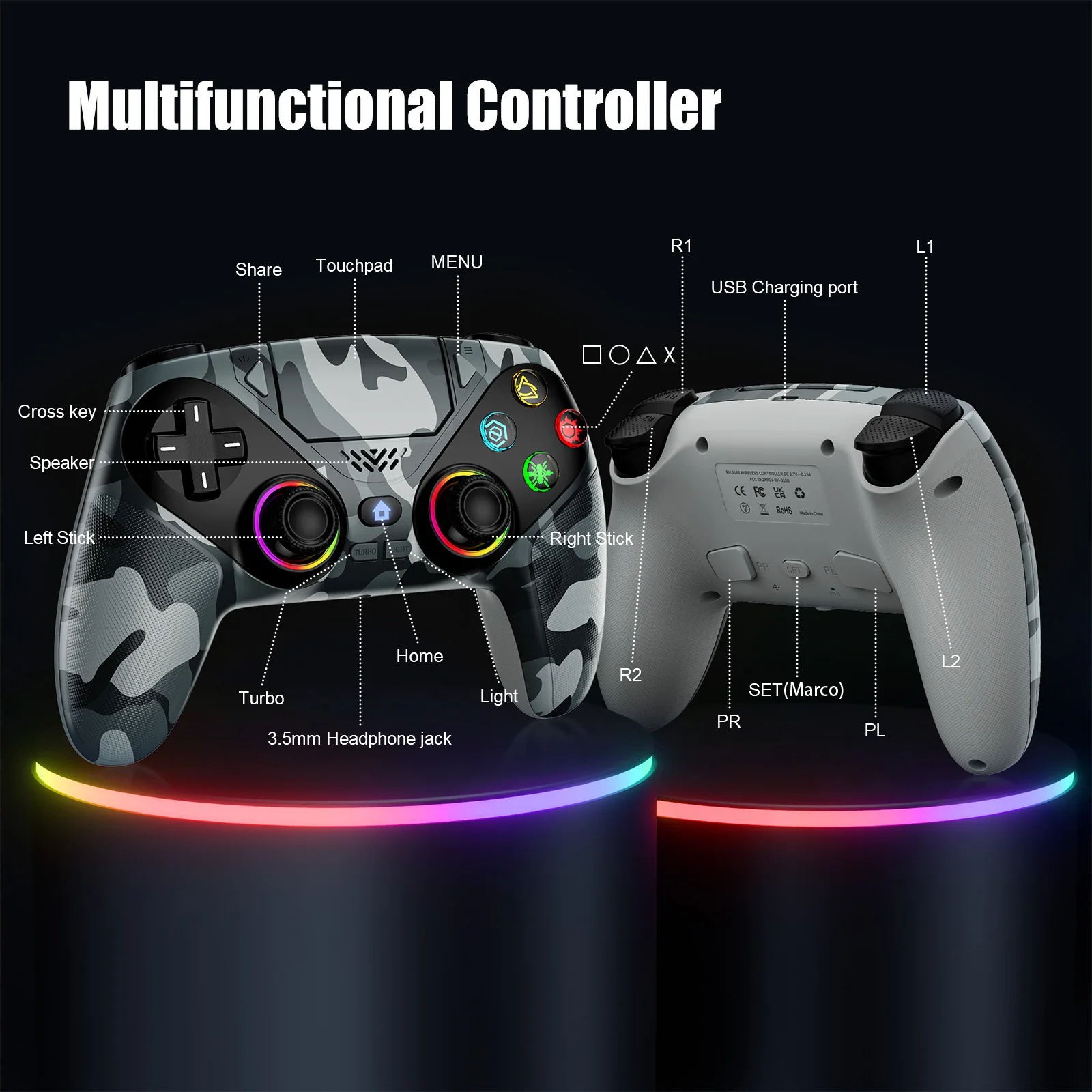 Controller für Playstation 5 PS5/PS5 Pro/Slim/PC, RGB – Bild 6
