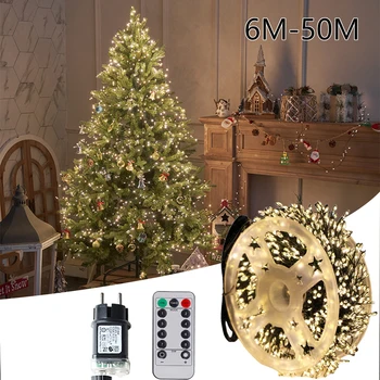 LED-Lichterkette, grüner Draht, Weihnachtsbaumbeleuchtung, Außen-Girlande, Neujahrs-, Straßen-, Heim-, Party