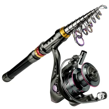 1,8-3,6 m Carbon Faser Angelrute Und Reel Combo Super Harte Teleskop Angelrute Spinning Reel Kit Max