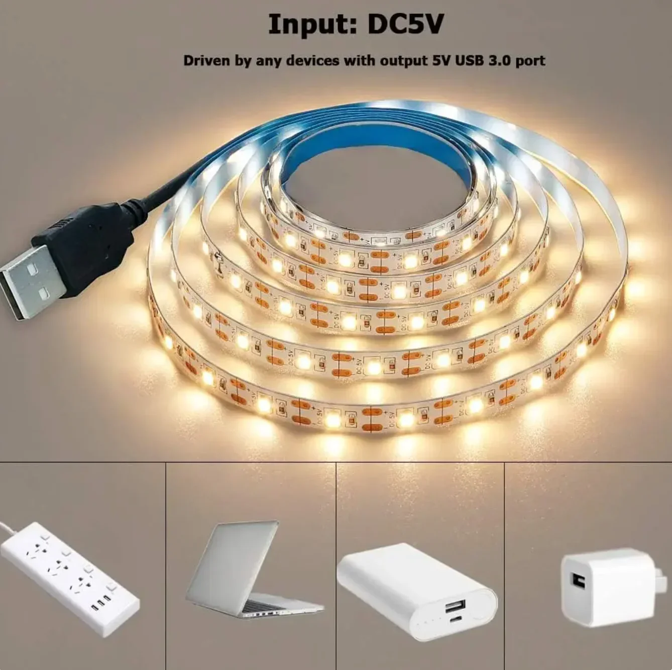 DC 5 V USB-LED-Streifen 2835, weiß, warmweiß, LED-Streifen – Bild 4