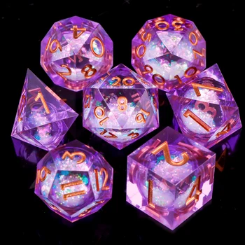 DnD Liquid Core Würfelset für Dungeons and Dragons Liquid Heart Dice D und D RPG Lila Würfel Sharp Edge D&D