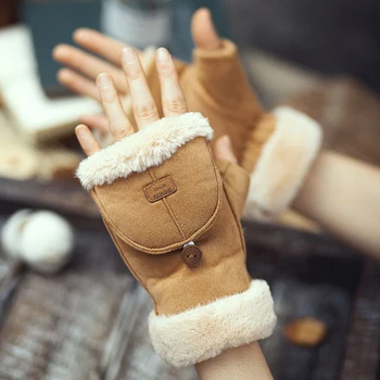 Winter-Touchscreen-Handschuhe für Damen, Fleece-gefütterte Halbfingerhandschuhe, warme Thermofäustlinge