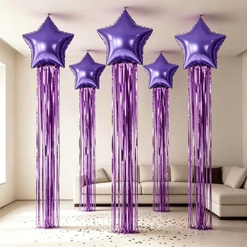 Fünfzackiger Sternballon und Quasten-Regenvorhang-Set für Geburtstagsfeiern, Hochzeiten, Partys