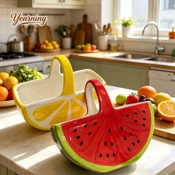Exquisite Keramik-Obstschale für Wohnzimmer Couchtisch Handgefertigter Korb für Trockenfrüchte Nüsse Snacks