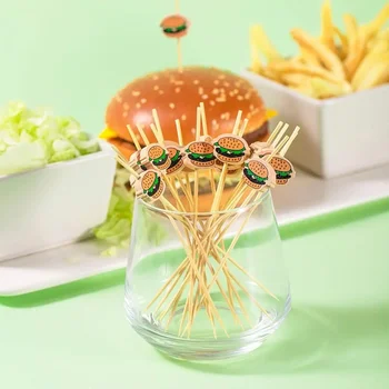 Hamburger Garnieren Bambus Sticks Einweg Obst Stick Snack Spieße Party Buffet Bambus Essen Picks (100 Stück)