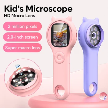 Optisches Mikroskop für Kinder, 200 Megapixel, mit Foto- und Videofunktion, 500 x Beobachten Sie