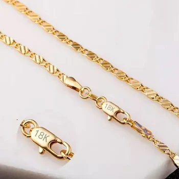 Mode 18k Gold Halskette 2MM 16/18/20/22/24/26/28/30 Zoll Seite Kette Halskette Für Frauen Männer Schmuck 925
