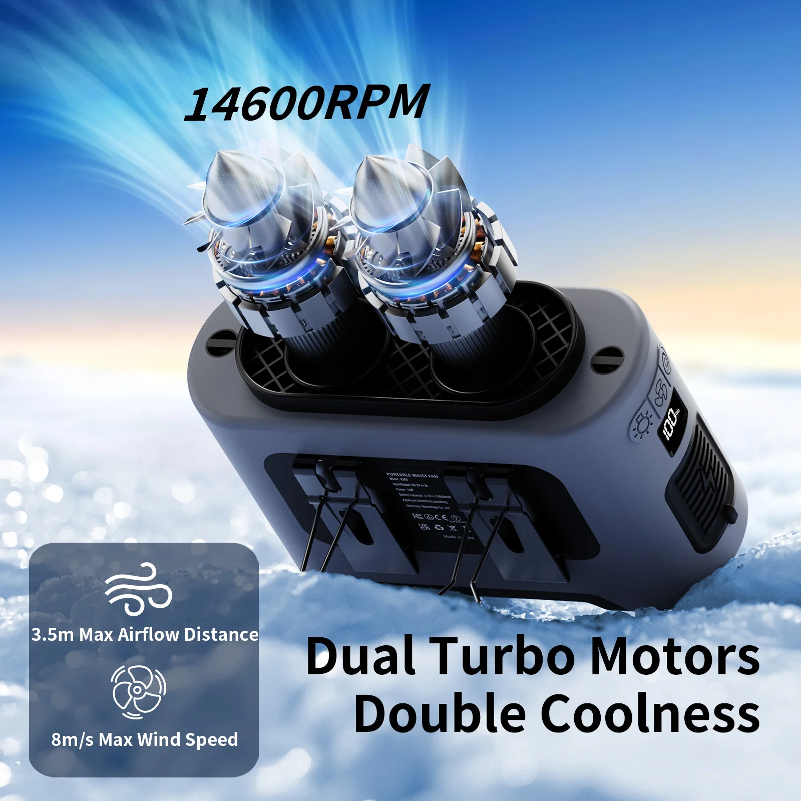 Socool Tragbarer Taillenventilator 14500mAh, Doppelte – Bild 2