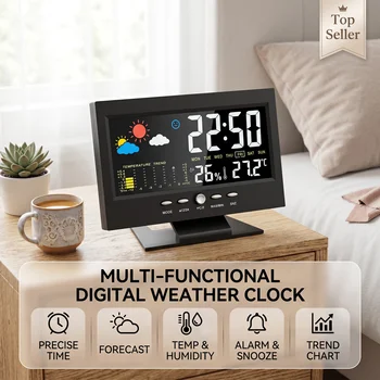 Digitaler Wecker mit USB-Anschluss Heimwetterstation Zeit-Temperatur-Feuchtigkeits-Anzeige Uhr