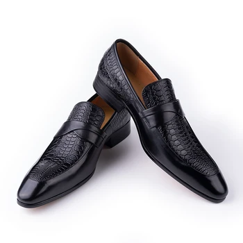 Echtes Leder Schuhe für Männer Kleid Britische Business Party Slip auf Schwarz Punkt Zehe Mode Lässig Formale