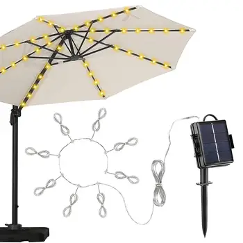 Solar-Regenschirm-Lichterkette, 104 LEDs, Sonnenschirm-Lichterkette mit 8 Beleuchtungsmodi, wasserdichte