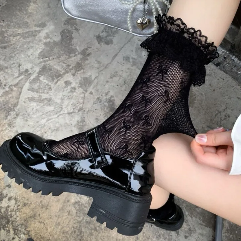 Nylon Fishnet Socken Frauen Sexy Bogen Drucken Aushöhlen