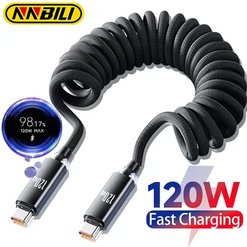 Spiralkabel USB-C fürs Auto 120 W, ausziehbar, für iPhone und Samsung