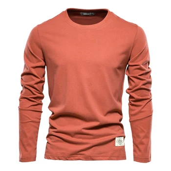 100% Baumwolle Langarm T-shirt Für Männer Solide Frühling Casual Herren T-shirts Männlich Tops Klassische