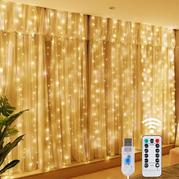 Weihnachtsbeleuchtung, LED-Feen-Lichterkette, Vorhang, Lichter, 8-Modus, Fernbedienung, USB, Girlande