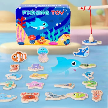 Montessori Holz Magnetische Angeln Spielzeug Marine Leben Erkenntnis Fisch Spiele Frühe Pädagogische Spielzeug