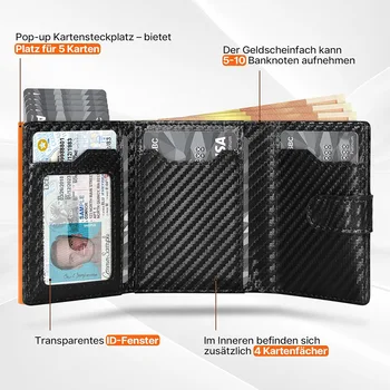 Pop-Up-Geldbörse mit Münzfach, RFID-Schutz und Kreditkartenfach für Herren