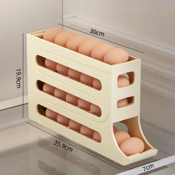 Kühlschrank-Eierbox, 4-stufiger rollender Eierhalter, automatischer Eierhalter für die Küche