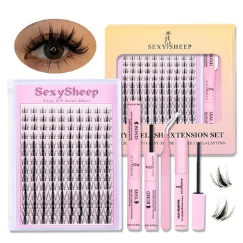 DIY-Wimpernverlängerungsset, natürliches Wimperngruppen-Set, D-Locken, einzelne falsche Wimperngruppe