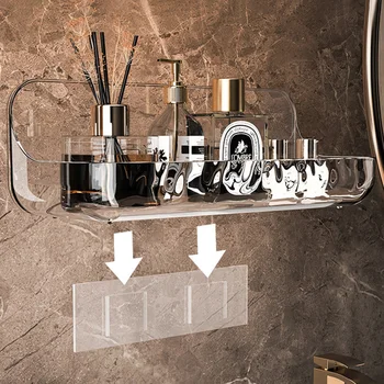 Acryl Transparent Lagerung Rack Badezimmer Wand Schlag Kosmetische Ablage Make-Up Organizer Badezimmer Küche